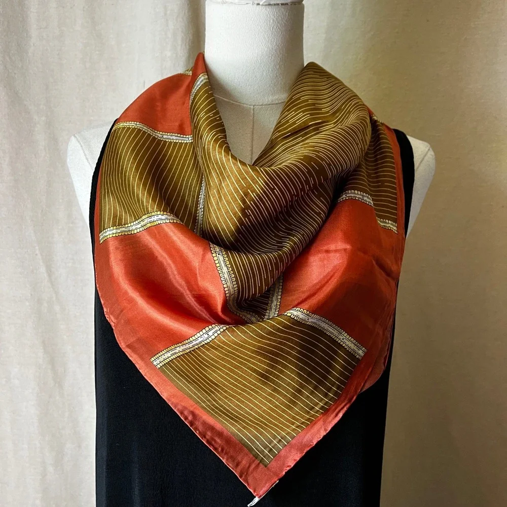 Vintage Mod Geometric Scarf Lot of 5 Silk‎ & Sheer Scarves 1970s